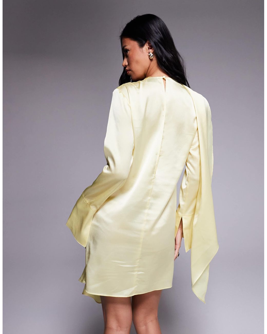 ASOS Blue Satin Long Sleeve Plunge Mini Dress With Drape Neck Scarf And Wrap Skirt