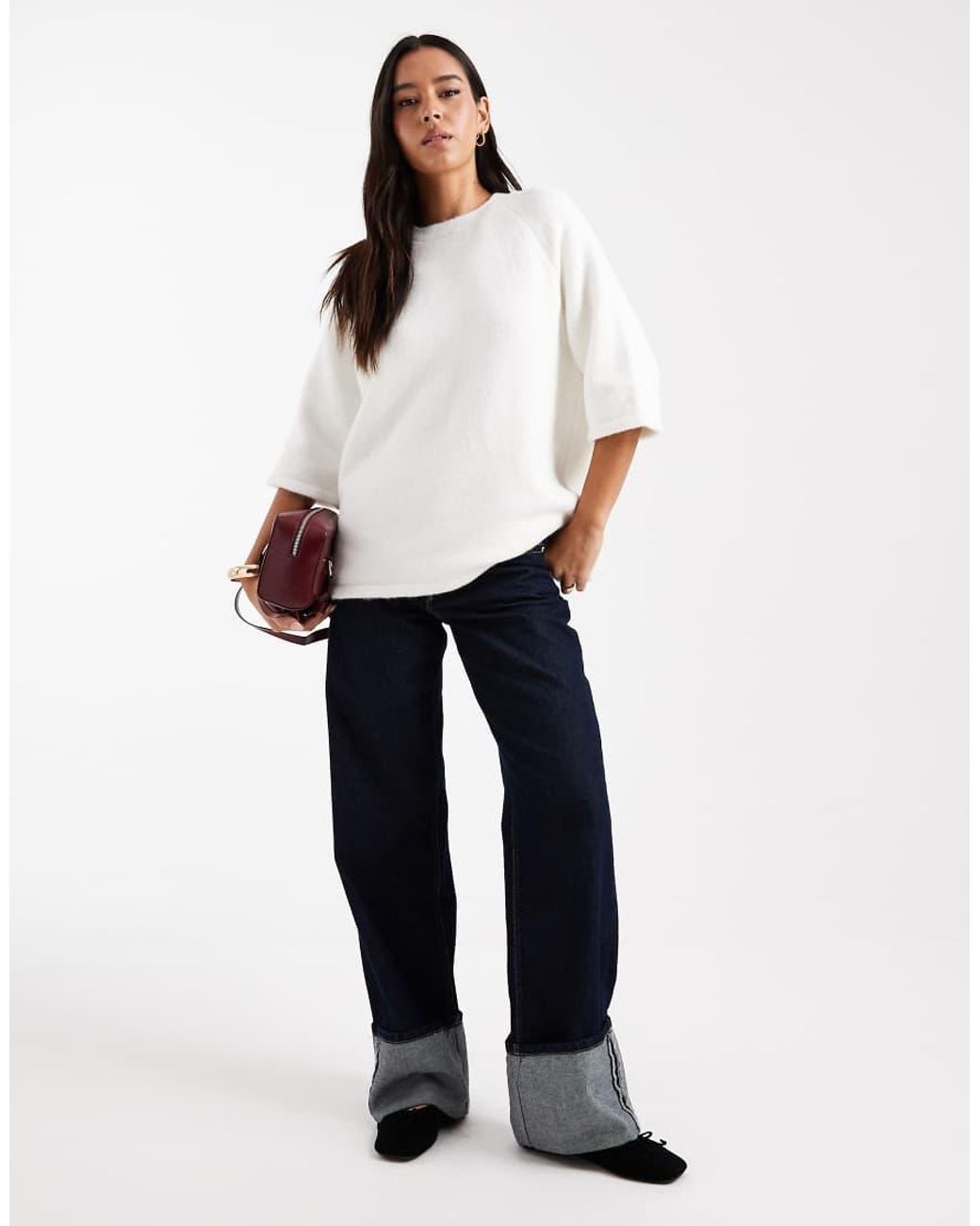 ASOS White Knitted Oversized Top With Wool