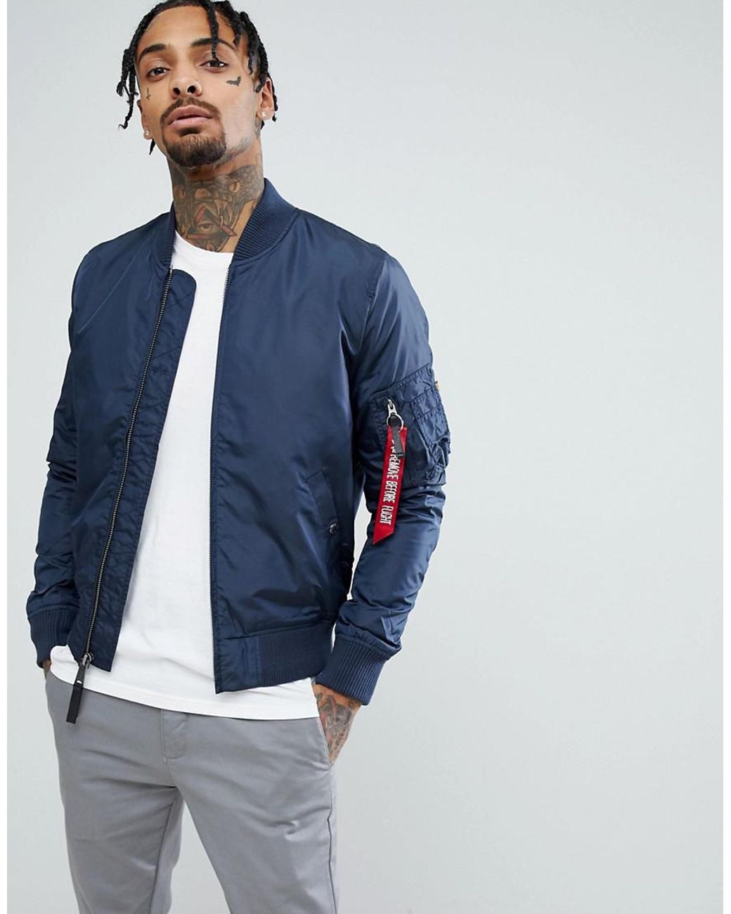 Alpha Industries Leather Ma1-tt Bomber Jacket Slim Fit In Navy in Blue ...