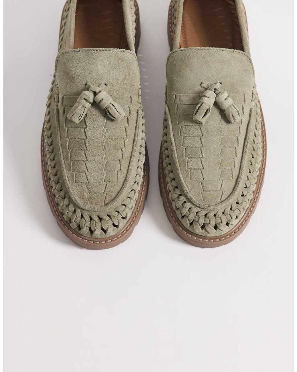 ASOS Natural Woven Tassel Loafers With Cleated Sole for men