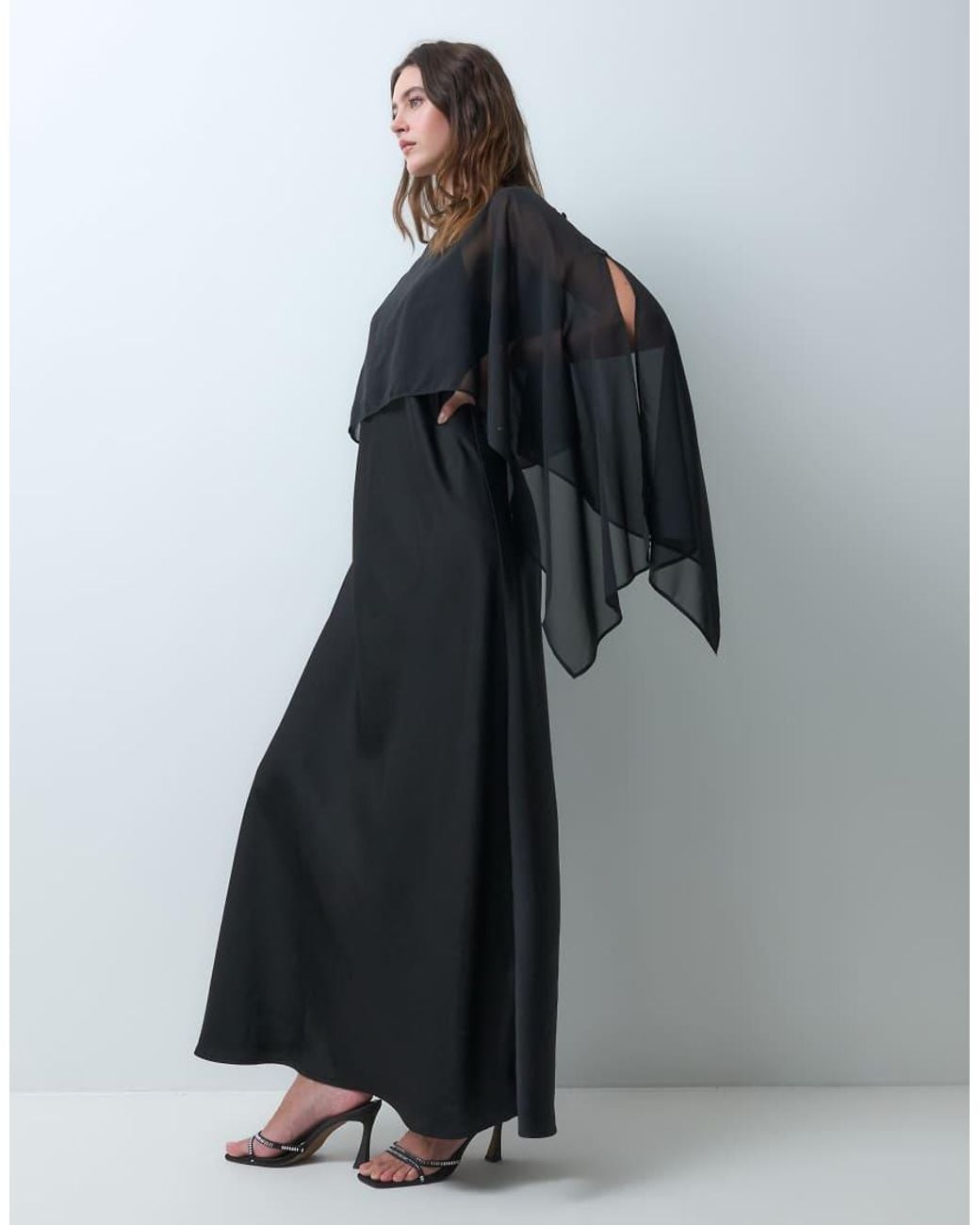 Object Black Satin Maxi Dress With Cape Detail