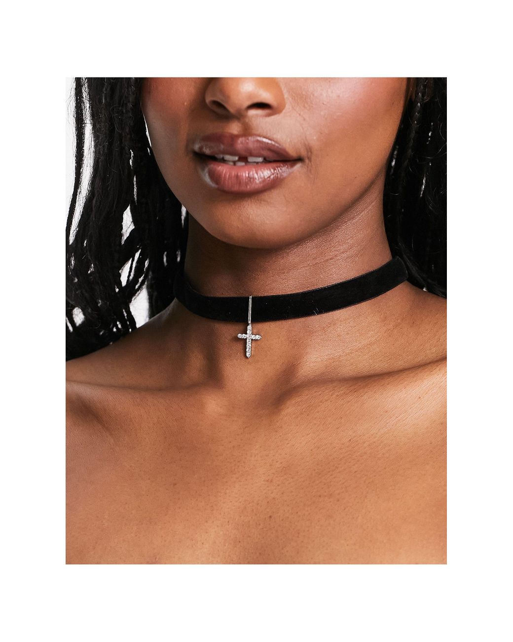 Reclaimed vintage Velvet Choker With Mini Cross in Black Lyst