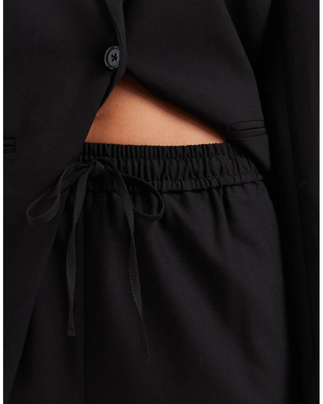 Pieces Black Wide Leg Tie Waist Tailored Trousers Co-ord
