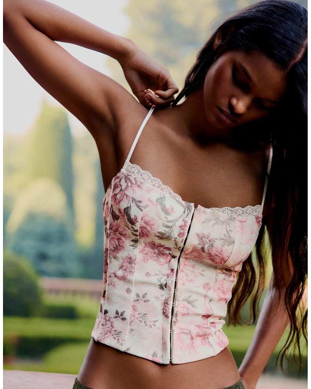 Bershka Brown Corset-style Strappy Top