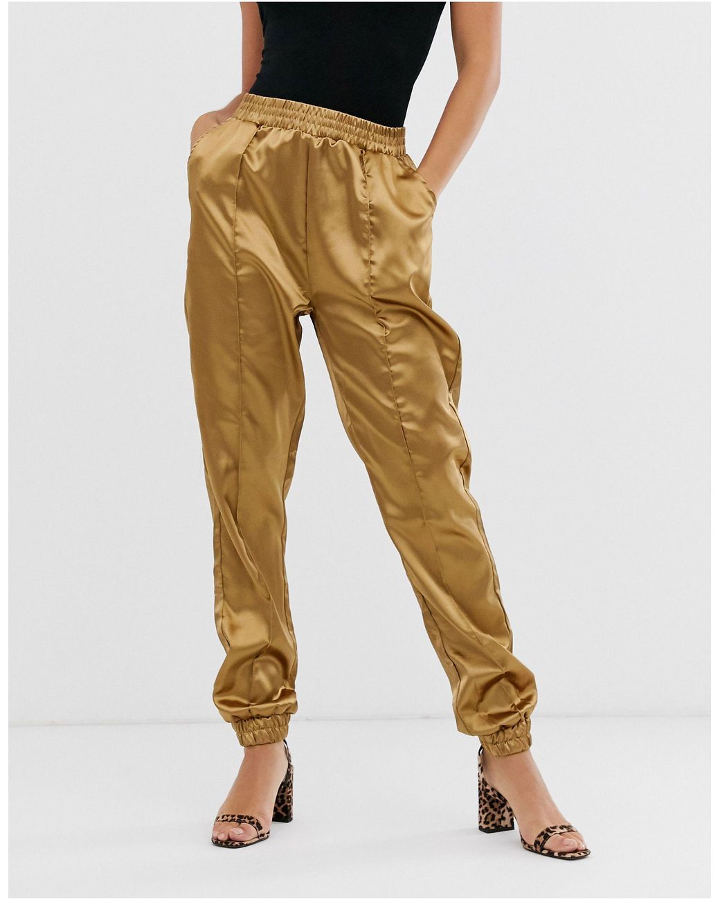 Missguided Satin Cuffed Trousers in 