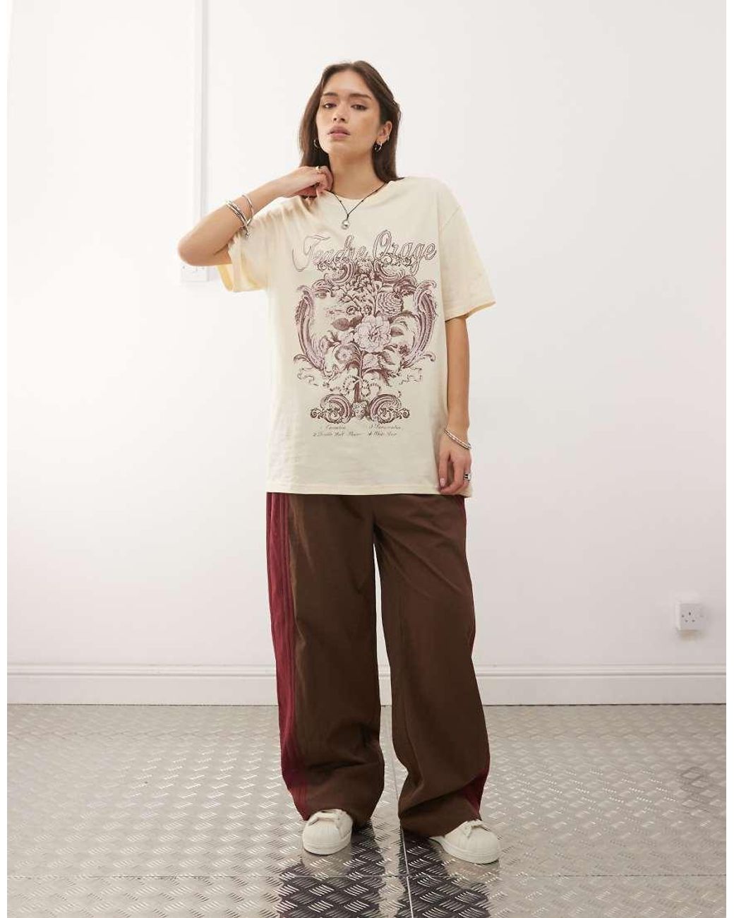Monki Natural Oversized Floral Graphic T-shirt