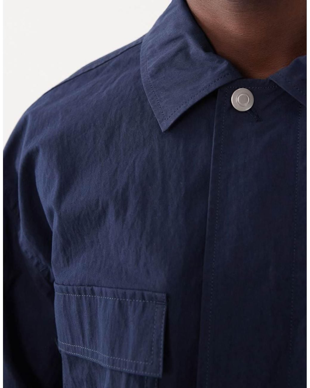 ASOS COLLECTIVE Blue Cotton Nylon Blend Shacket for men