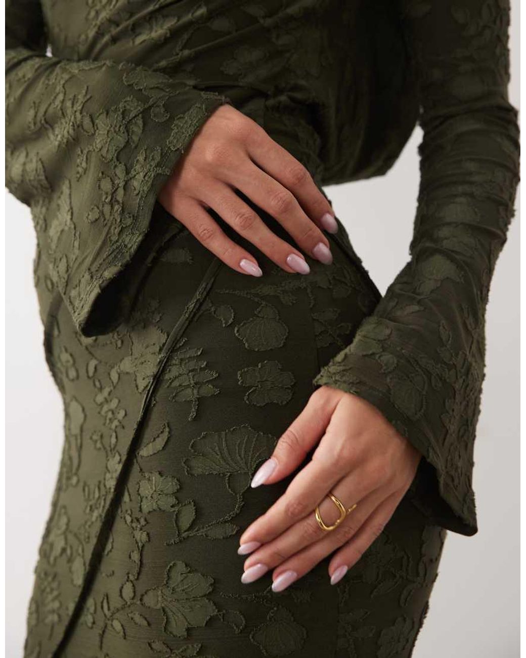 ASOS Green Devore Long Sleeve Open Back Maxi Dress