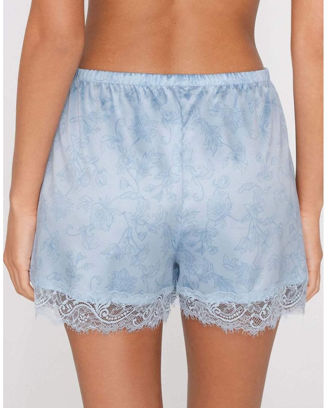 Tezenis Blue Printed Satin And Lace Shorts