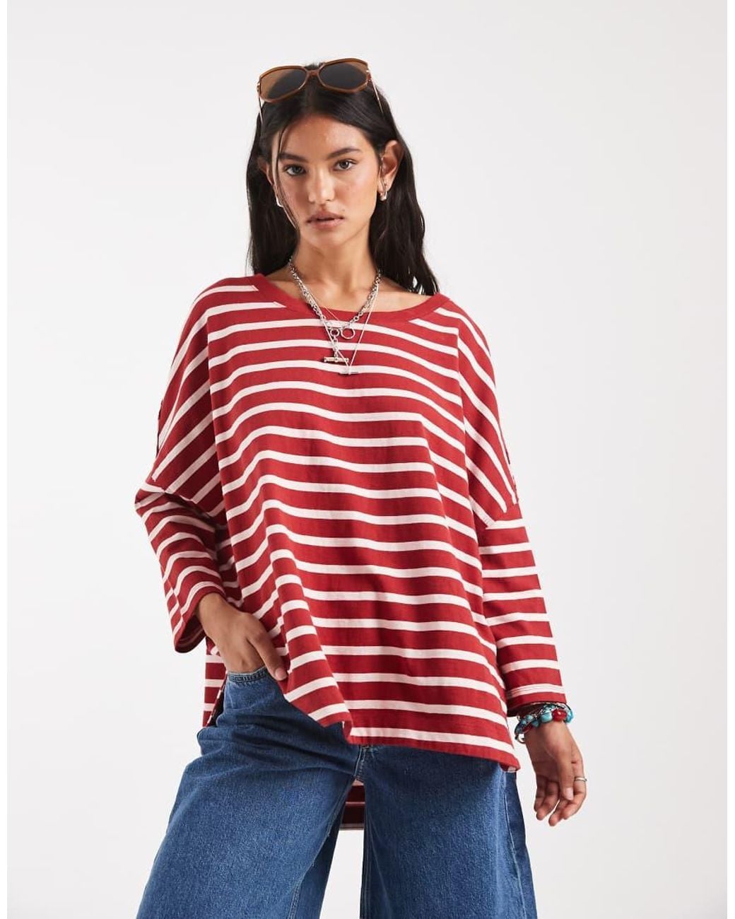 Free People Red 2 Sense Long Sleeve Top