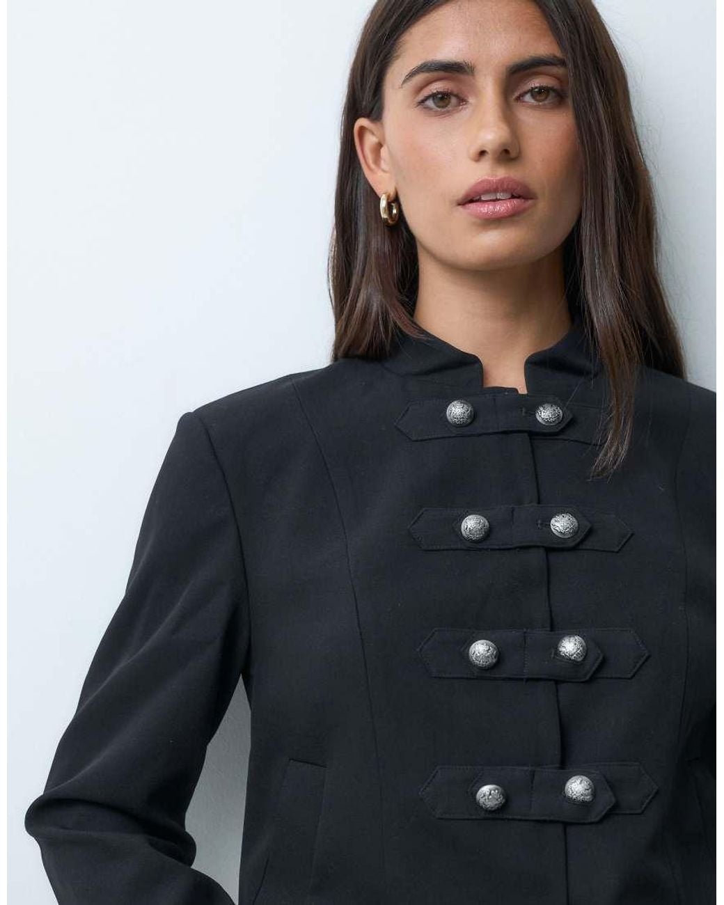 ASOS Blue Tailored High Neck Jacket With Drummer Boy Buttons