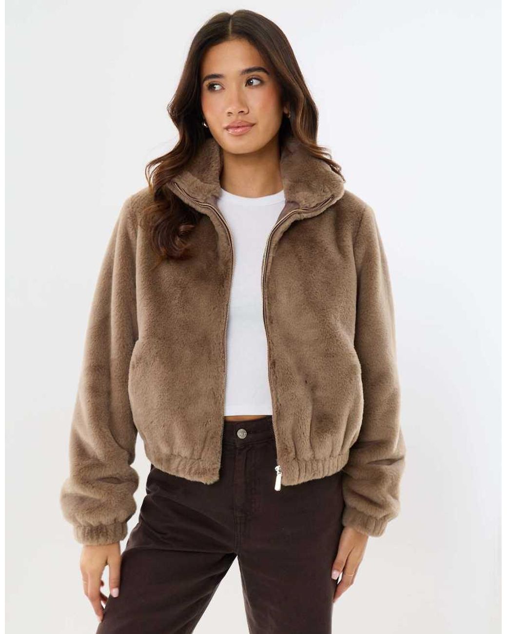 Threadbare Brown Faux Fur Bomber Jacket