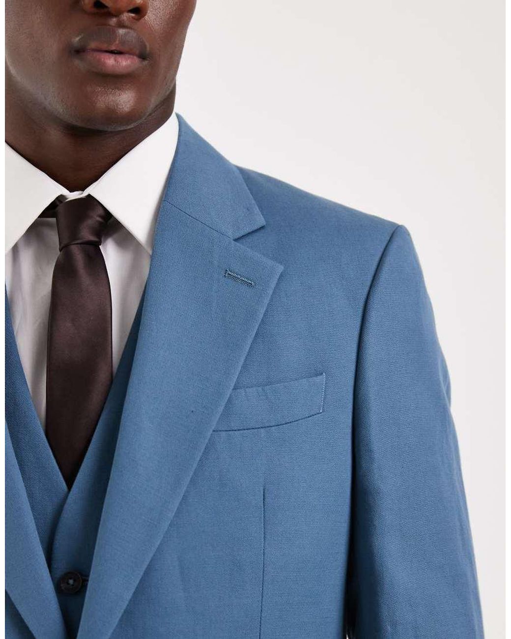 ASOS Blue Slim Linen-rich Suit Jacket for men