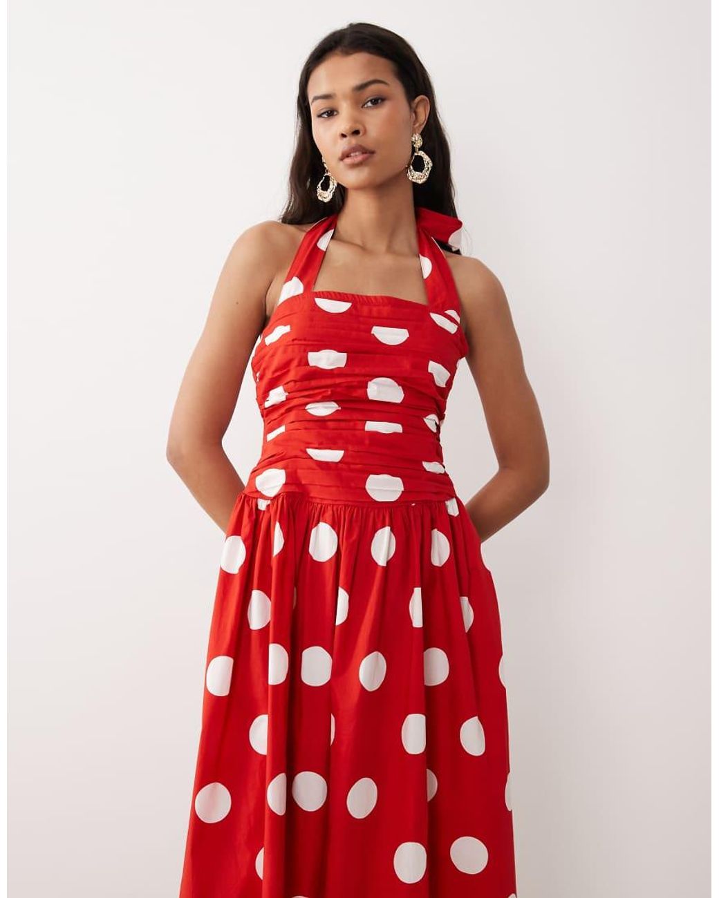 Nobody's Child Red Lilah Cotton Occasion Halter Midi Dress