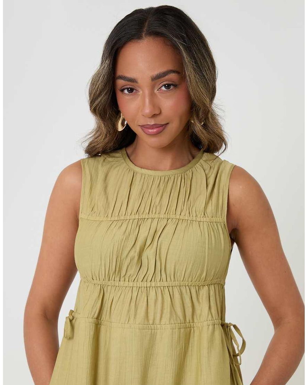 Threadbare Green Ruched Drawstring Midi Dress