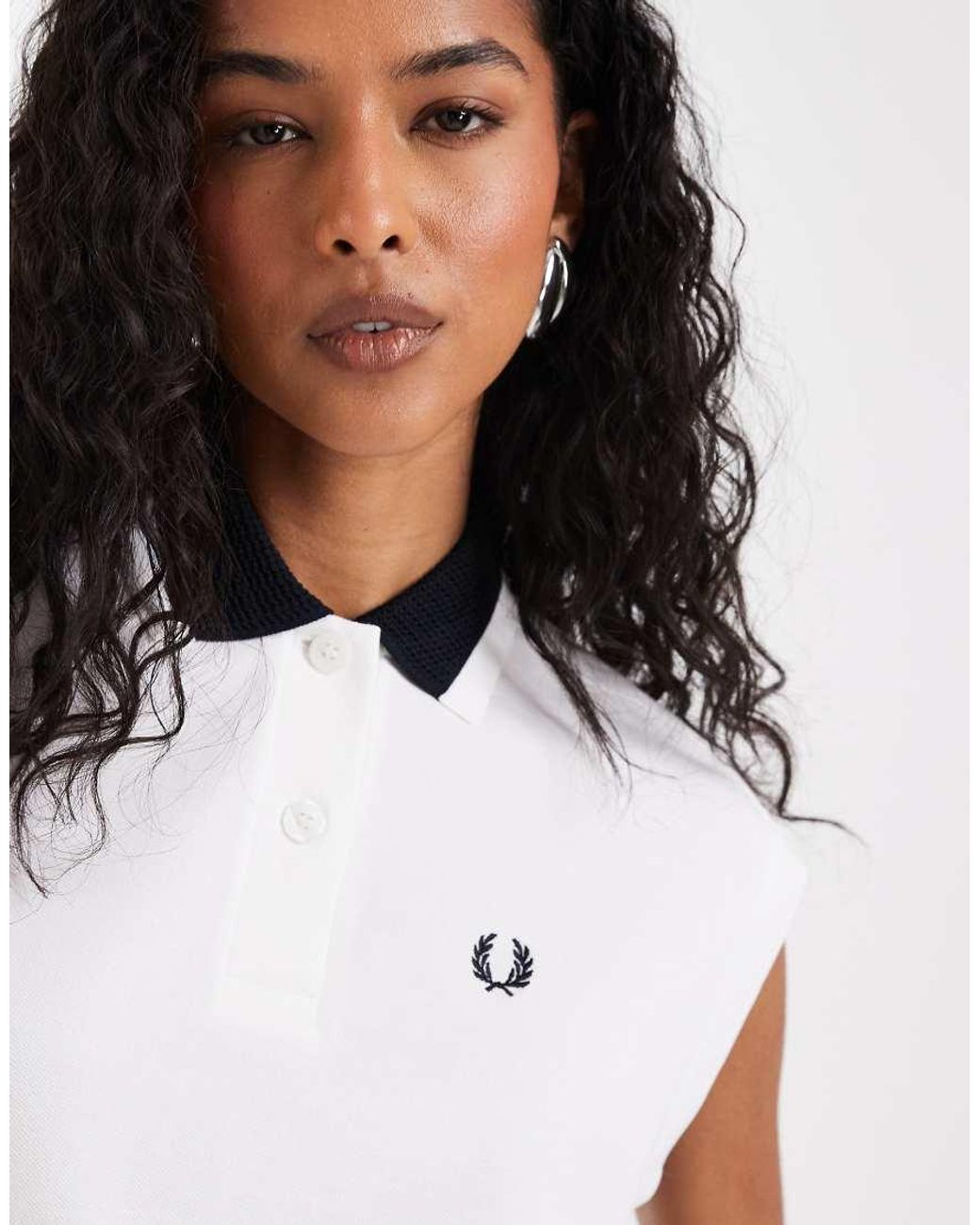 Fred Perry White Contrast Mesh Collar Sleeveless Polo Shirt