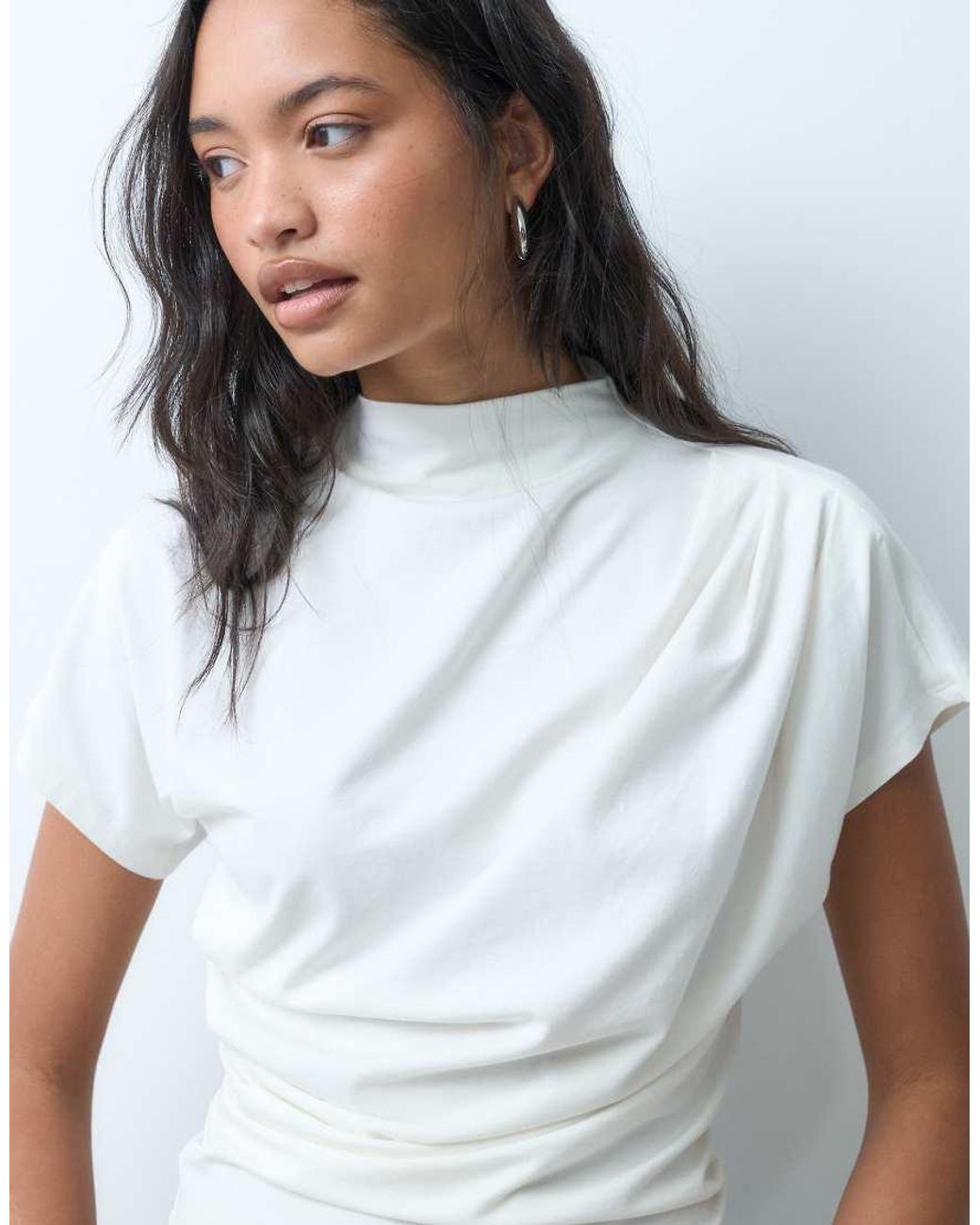 ASOS White Twist Shoulder Drapey Top