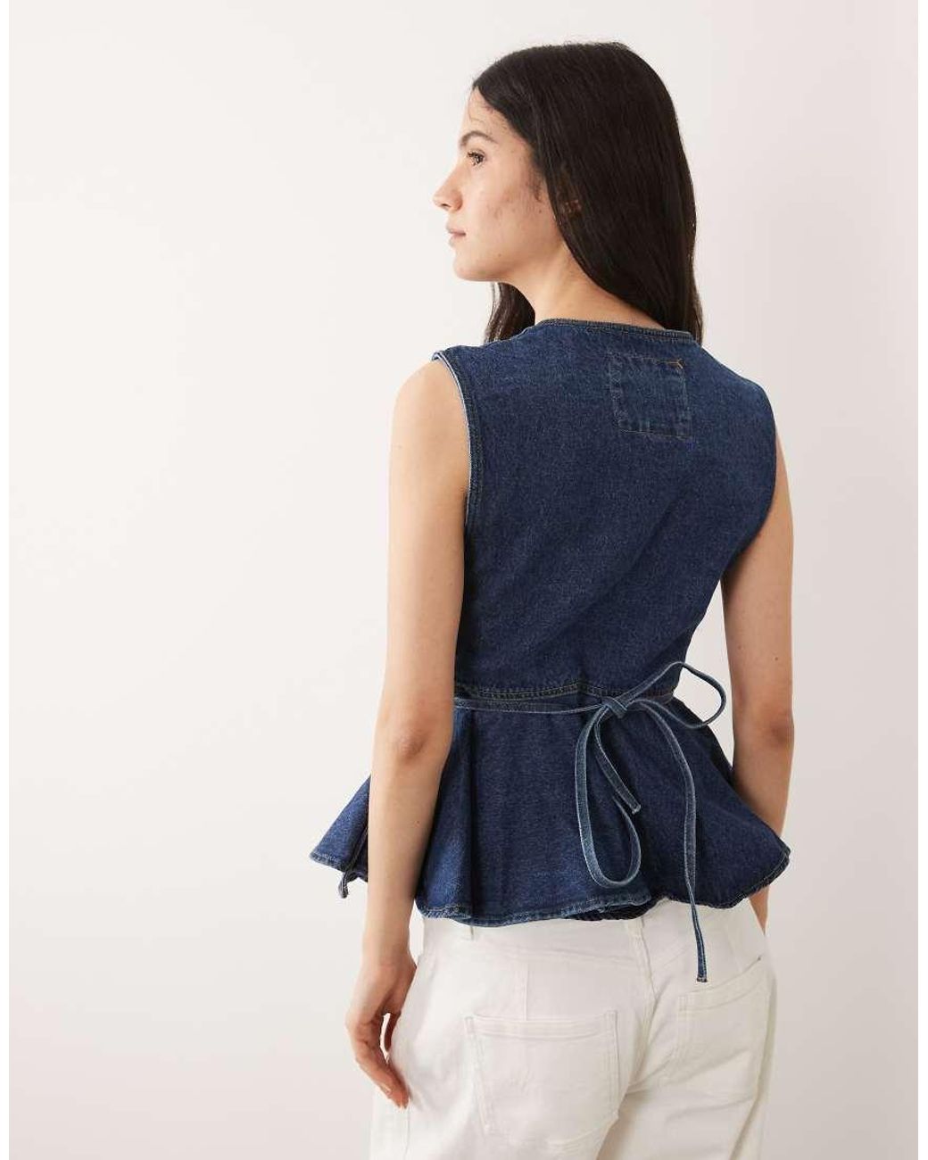 River Island Blue Peplum Tie Denim Top