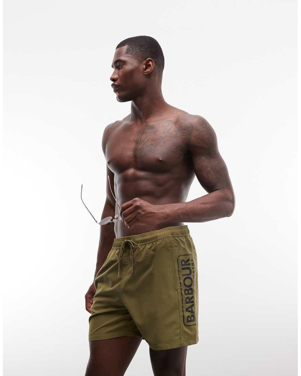 Barbour Green Large Logo Swim Shorts for men