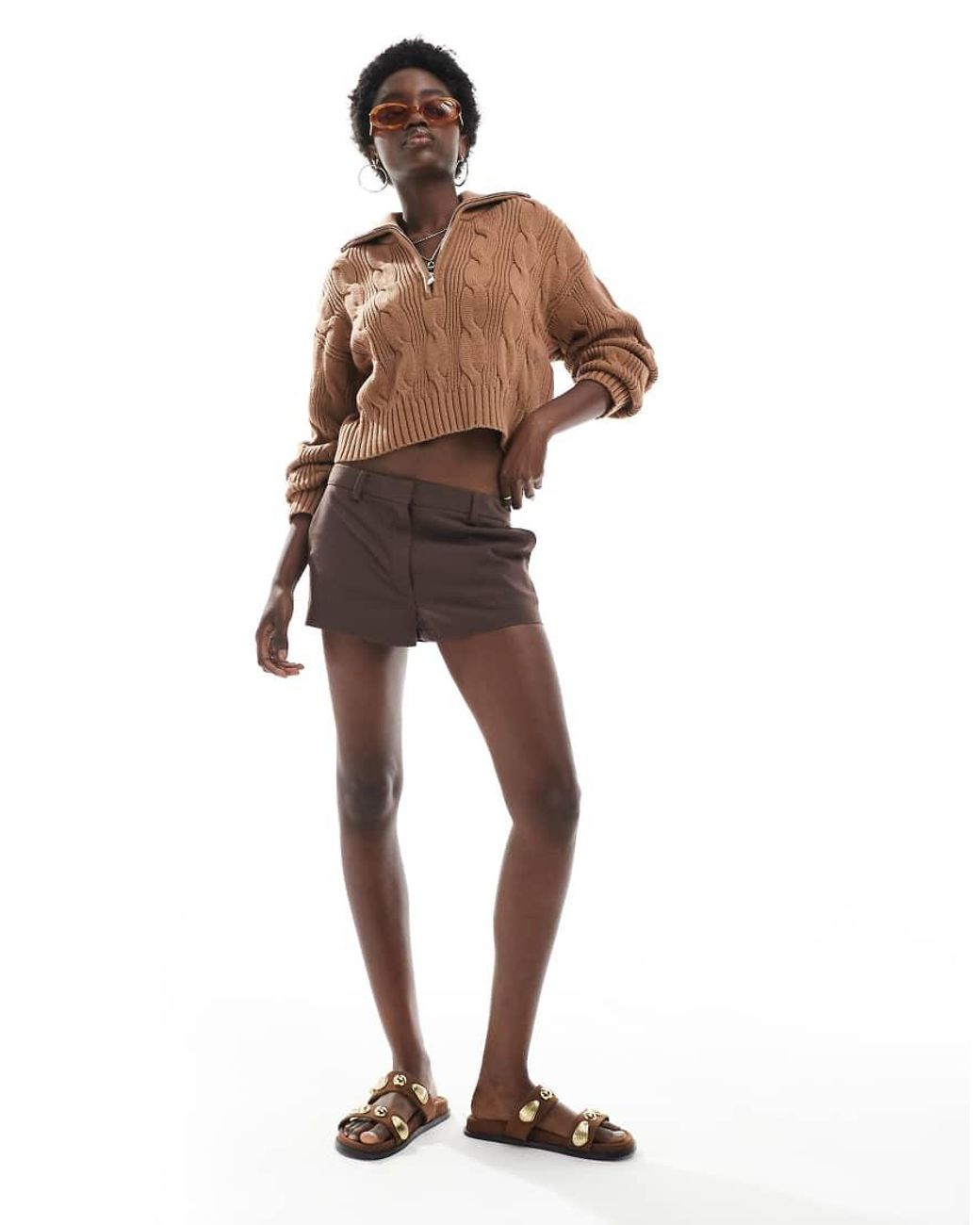 Cotton On Brown Cotton Cable Half Zip Pullover