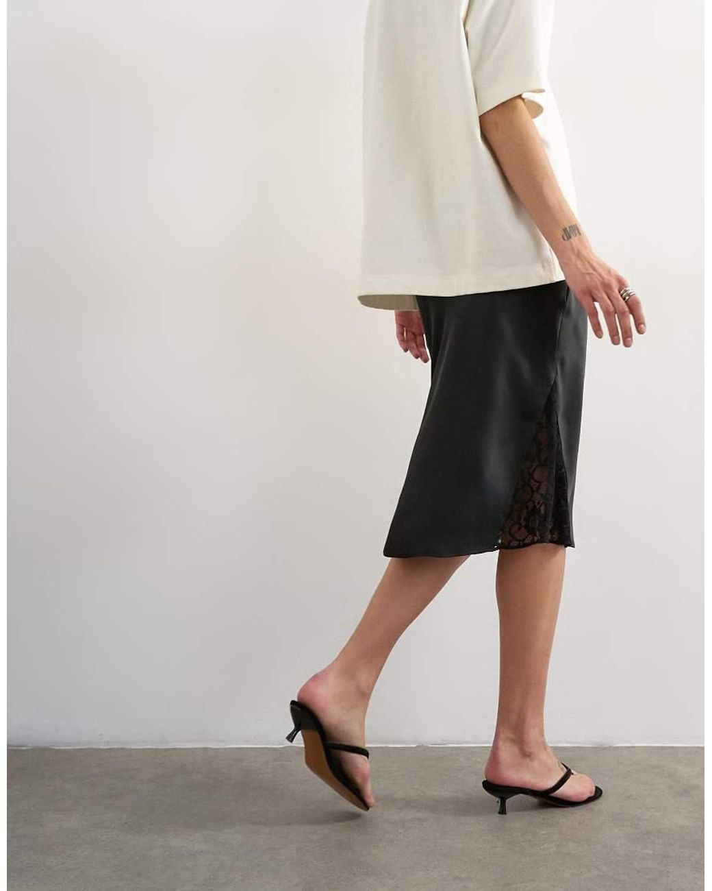 TOPSHOP White Lace Insert Awkward Length Midi Skirt