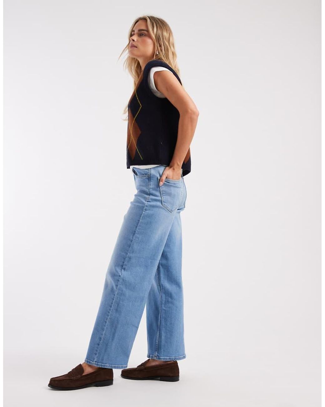 Only Petite Blue Hannah Extra High Waist Wide Leg Jeans