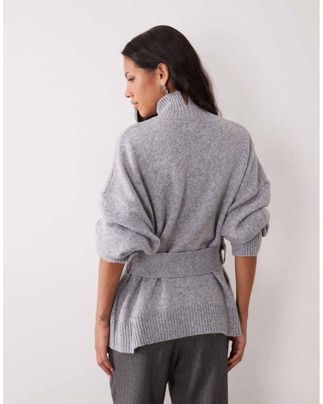 ASOS Brown Knit Wide Belt Funnel Neck Jumper