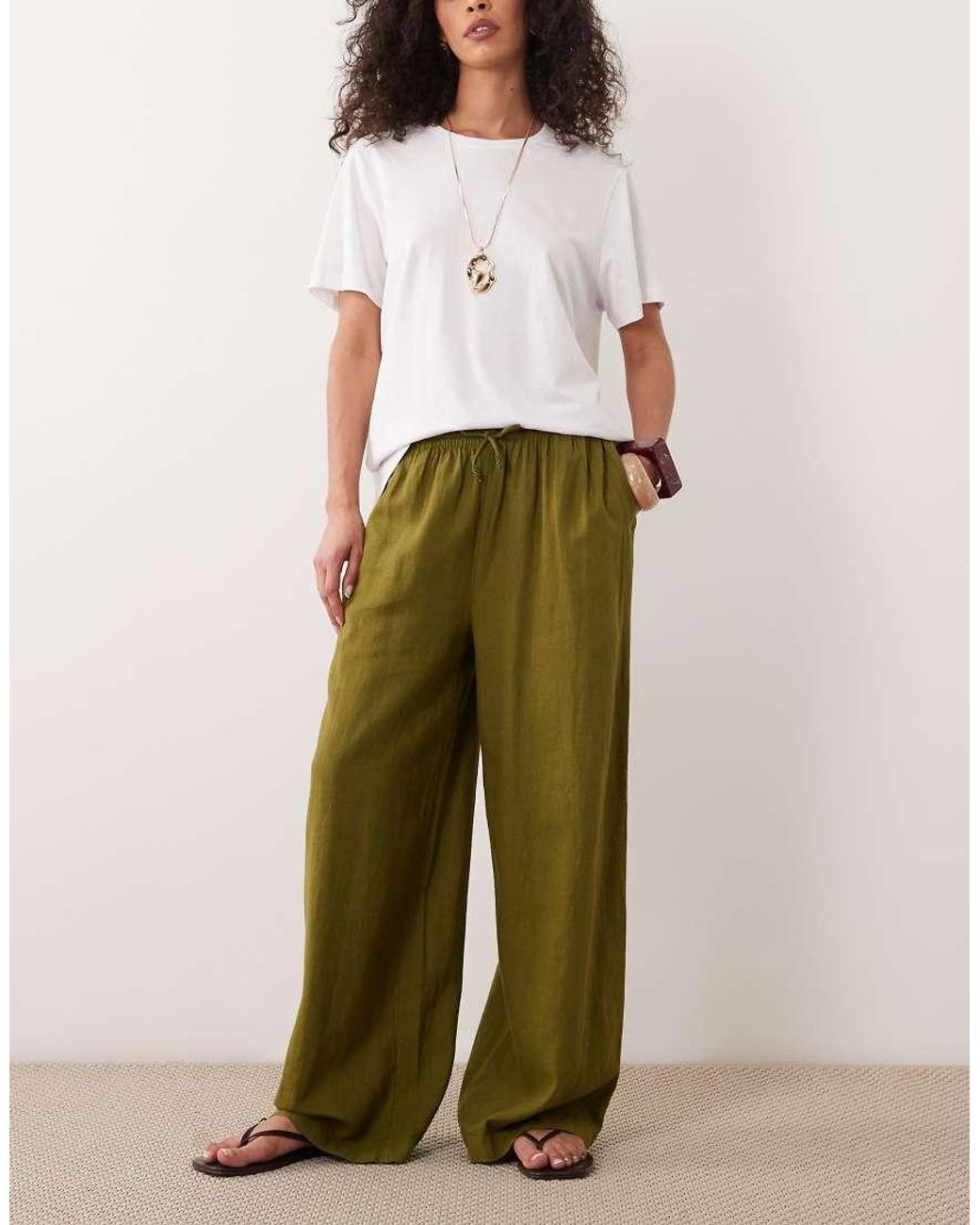 River Island Natural Linen Blend Wide Leg Pants