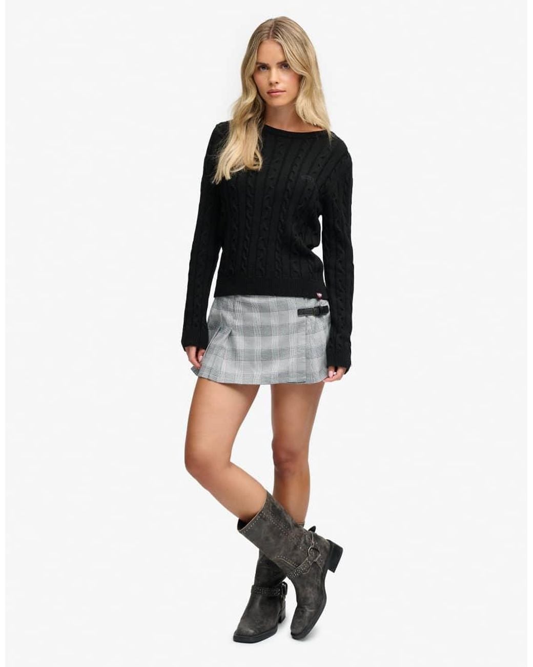 Superdry Gray Athletic Essentials Check Pleated Skirt