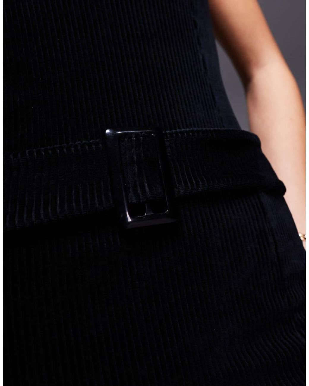 ASOS Black High Neck Belted Cord Mini Dress