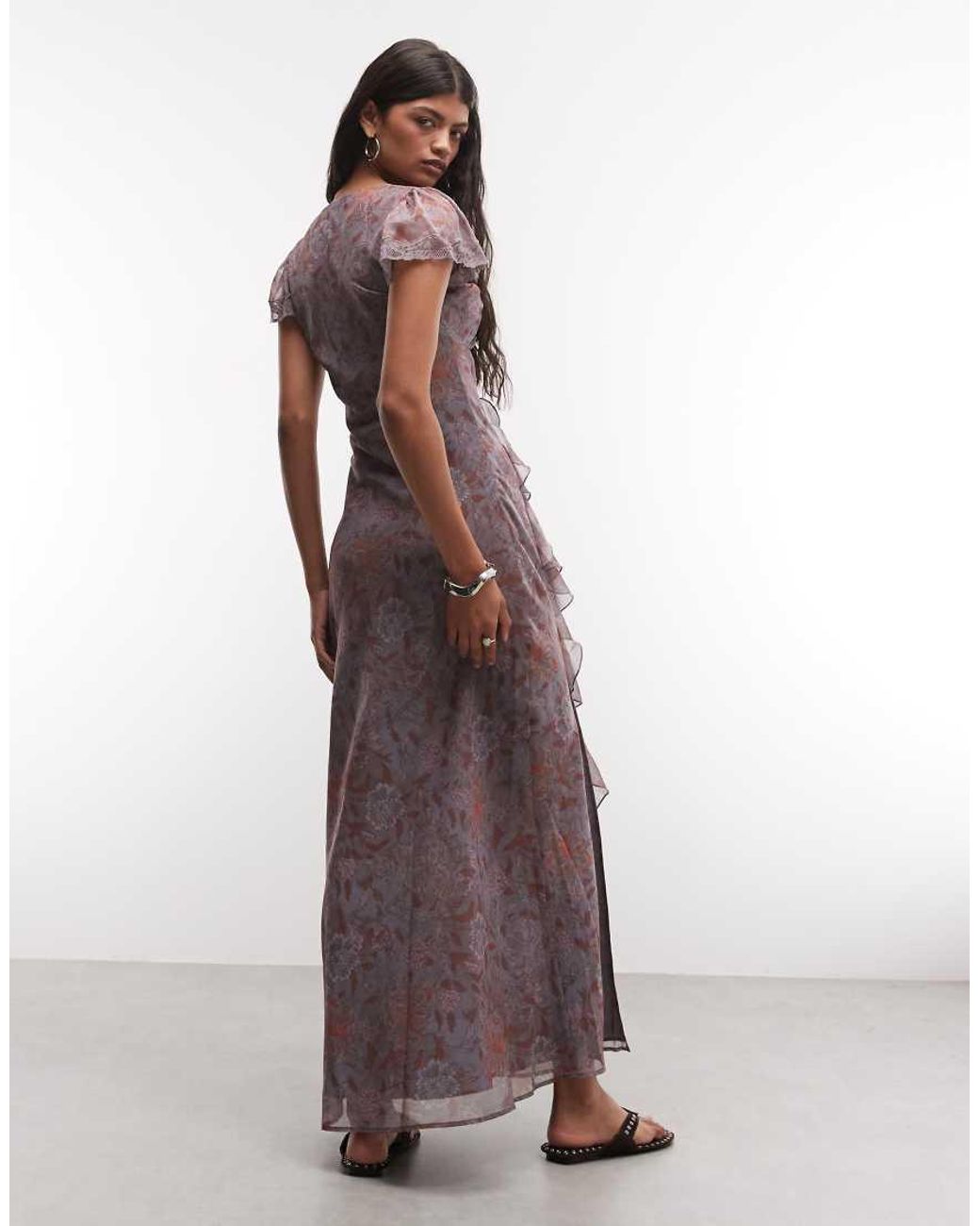 Reclaimed Vintage Multicolor Maxi Dress With Godet Ruffles And Splits