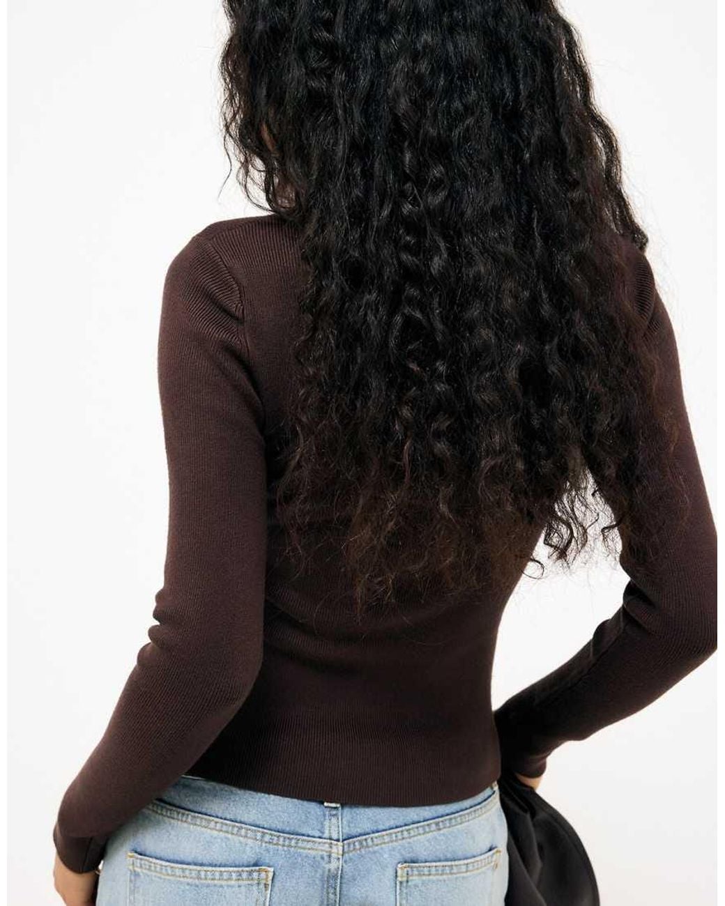 NA-KD Blue Long Sleeve Turtleneck Ribbed Knitted Top