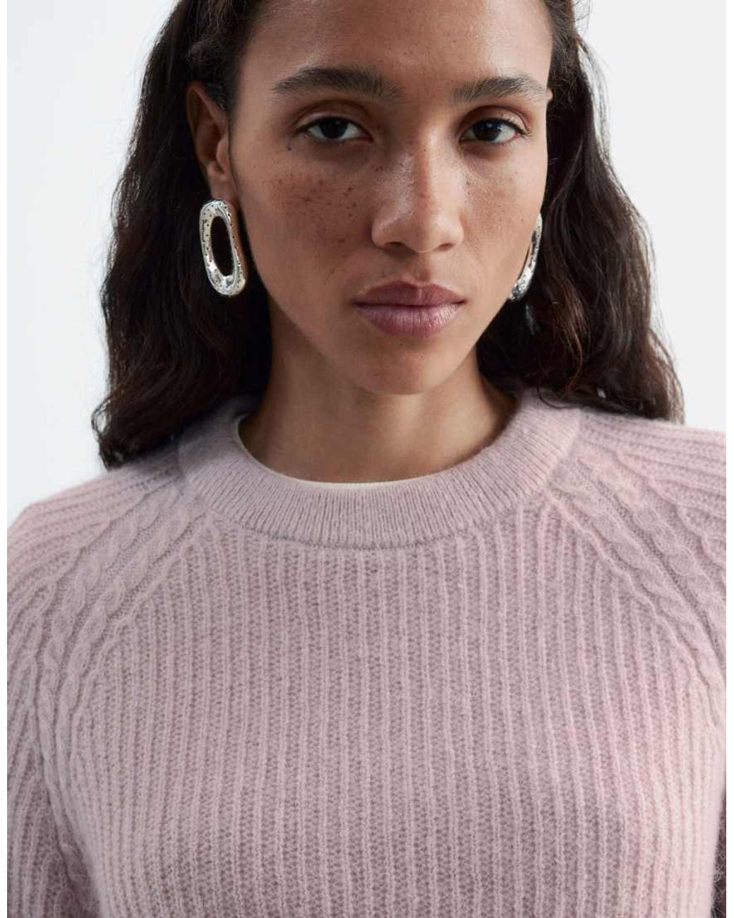& Other Stories Pink Mohair Blend Jumper With Cable Detail