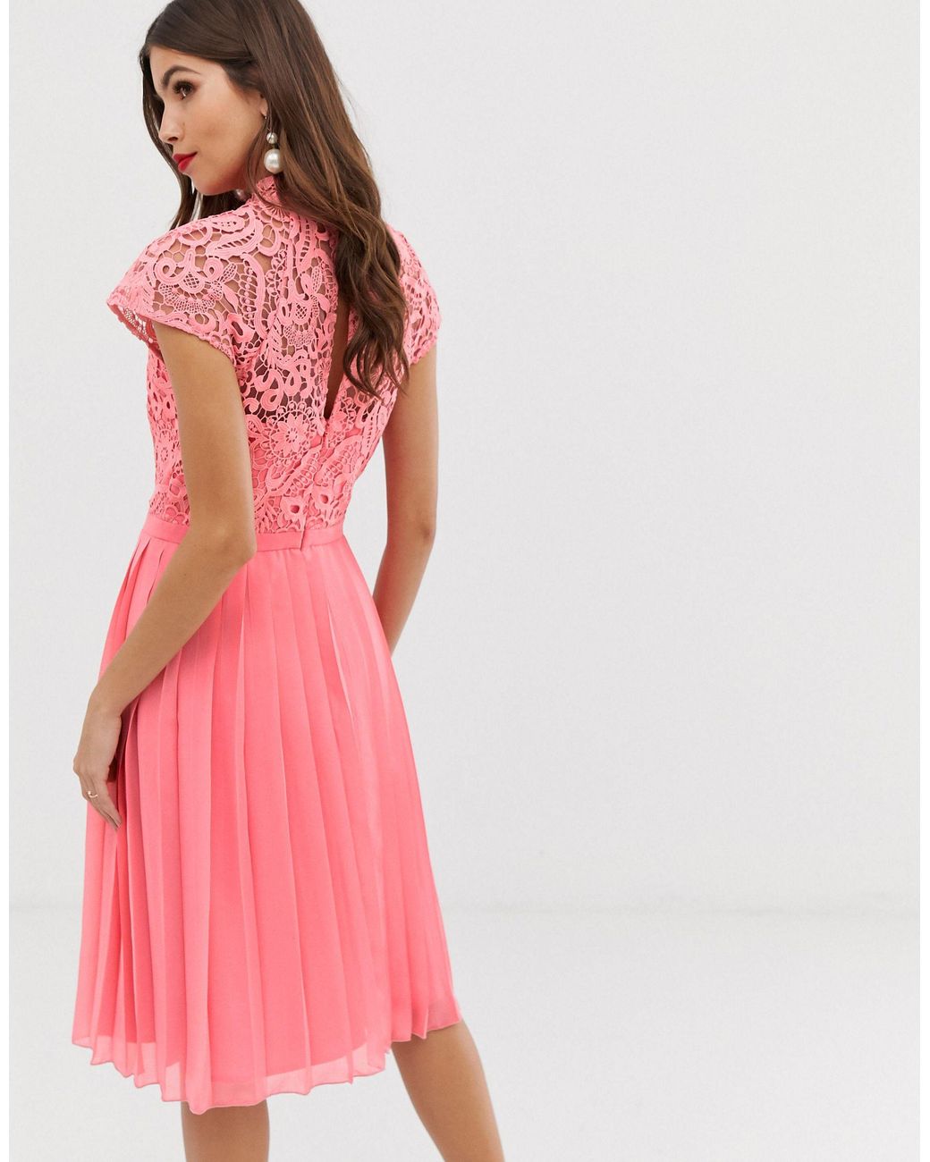 chi chi london lace top midi dress with pleated skirt