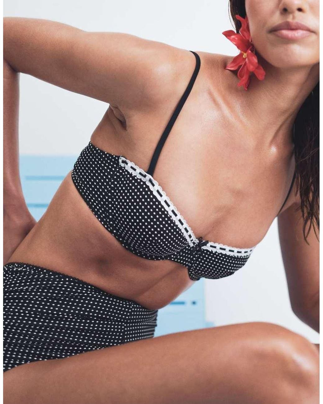 ASOS Black Lottie Spot Balconette Underwire Bikini Top