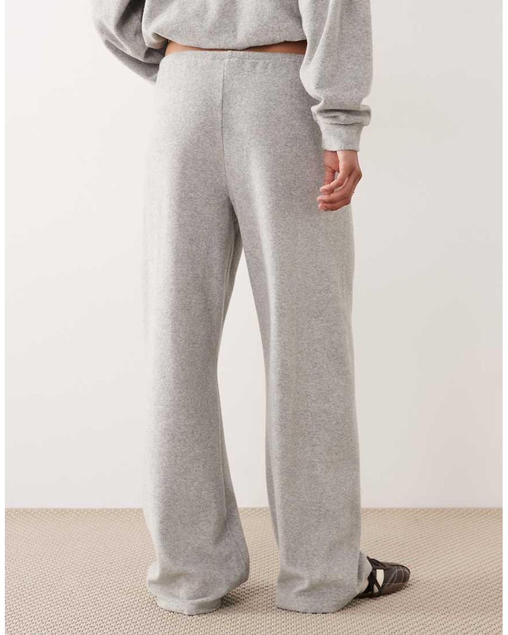 4th & Reckless Natural Cotton Rich Towelling Tie Waist Wide Leg joggers Co-ord