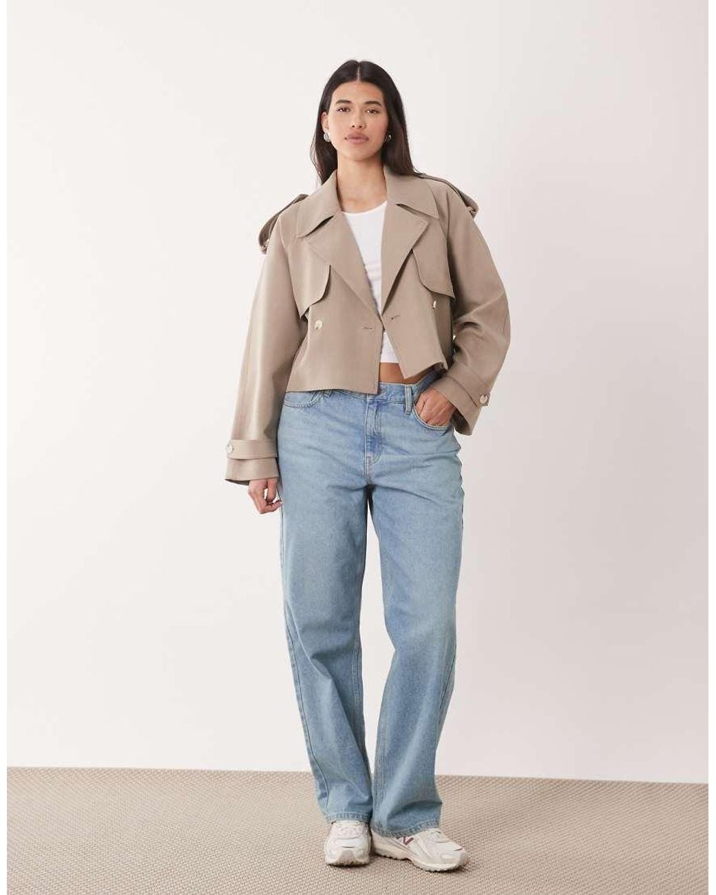 Gina Tricot Natural Cropped Belted Trench Coat