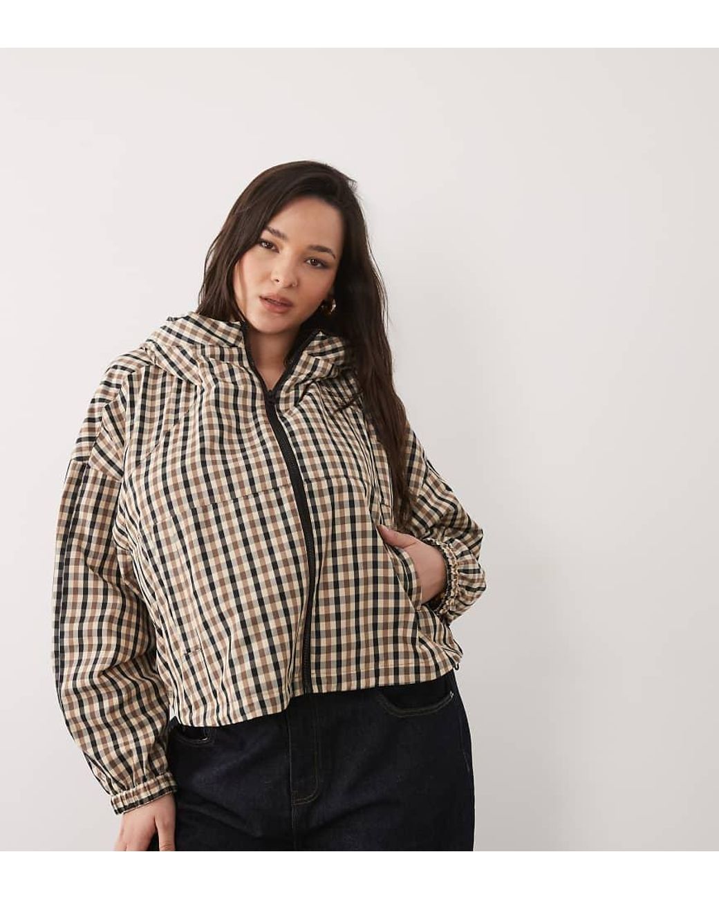 ASOS Brown Asos Design Curve Hooded Bubble Hem Bomber Jacket