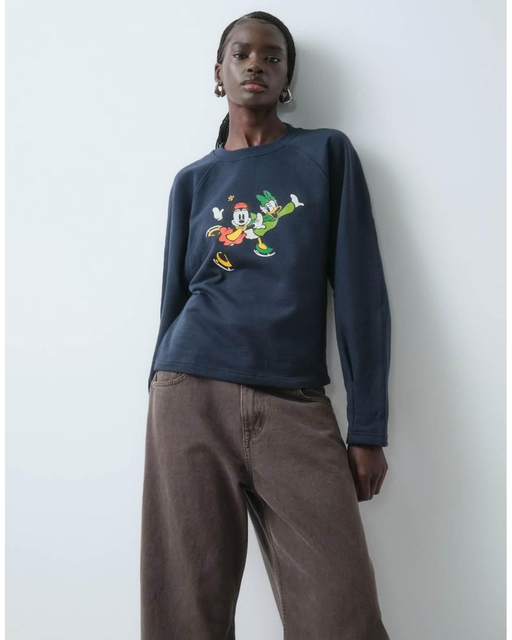 ASOS Blue Disney Balloon Sleeve Sweatshirt With Minnie And Daisy Print