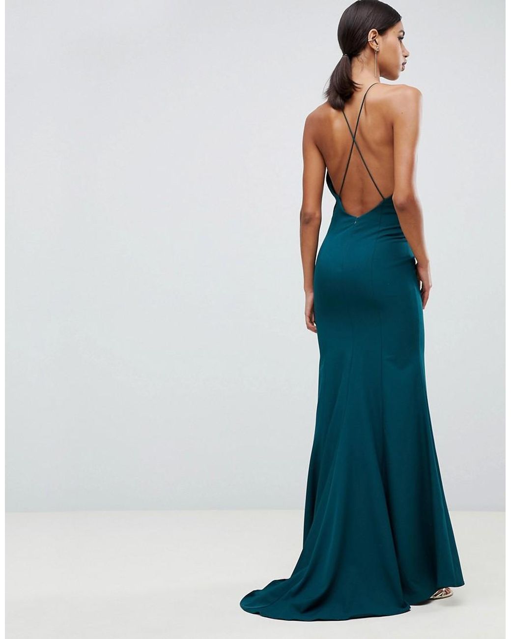 Jarlo Fishtail Maxi Dress With Strappy Back in Green | Lyst