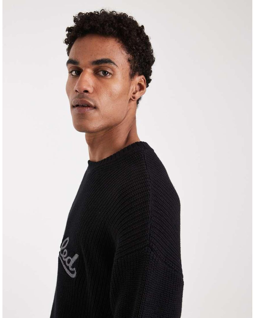 Cotton On Black Box Fit Crew Knit for men