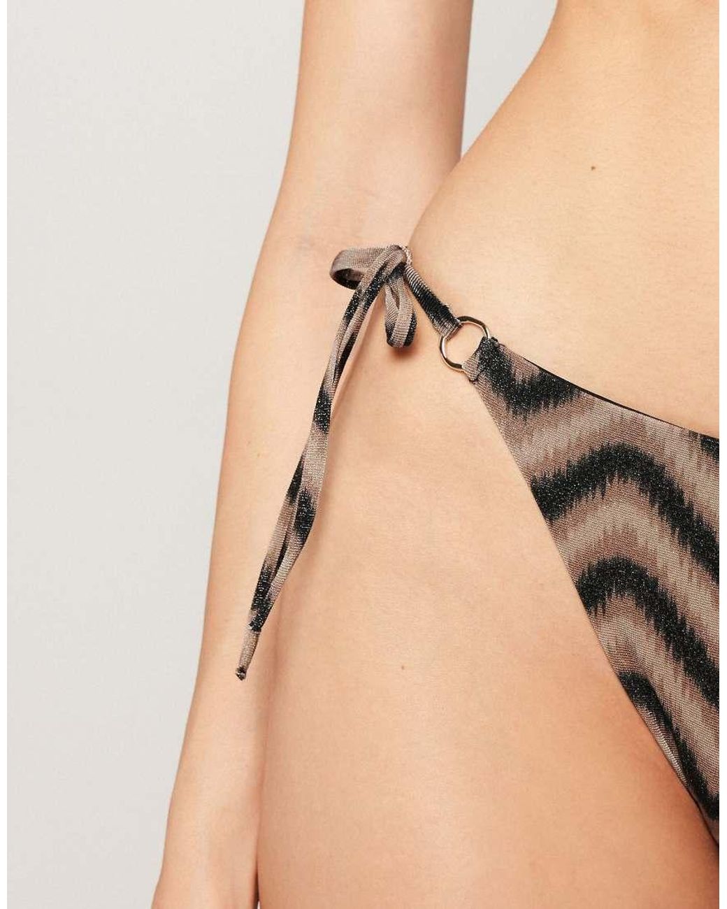 Tezenis Black Brazillian Bikini Bottoms Chevron Shine