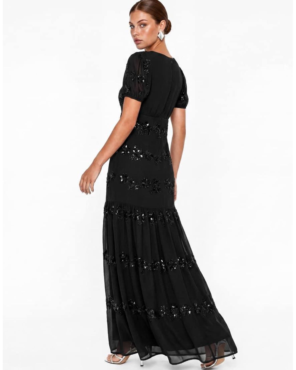 Maya Black Embellished Short Sleeve Maxi Dress