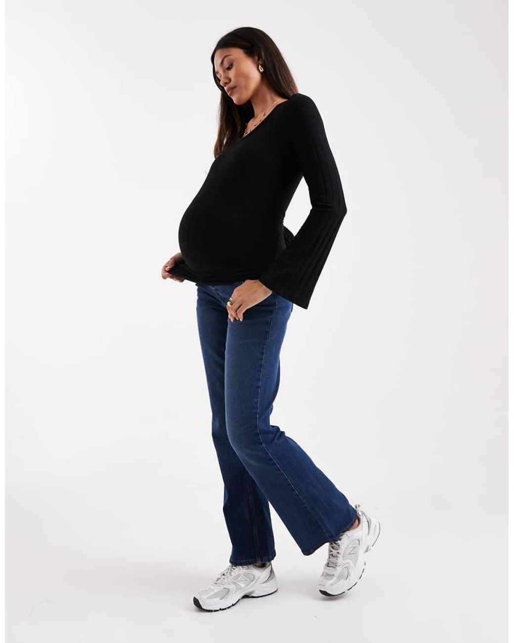 Mama.licious Blue Mamalicious Maternity Flared Jeans With Soft Over The Bump Band