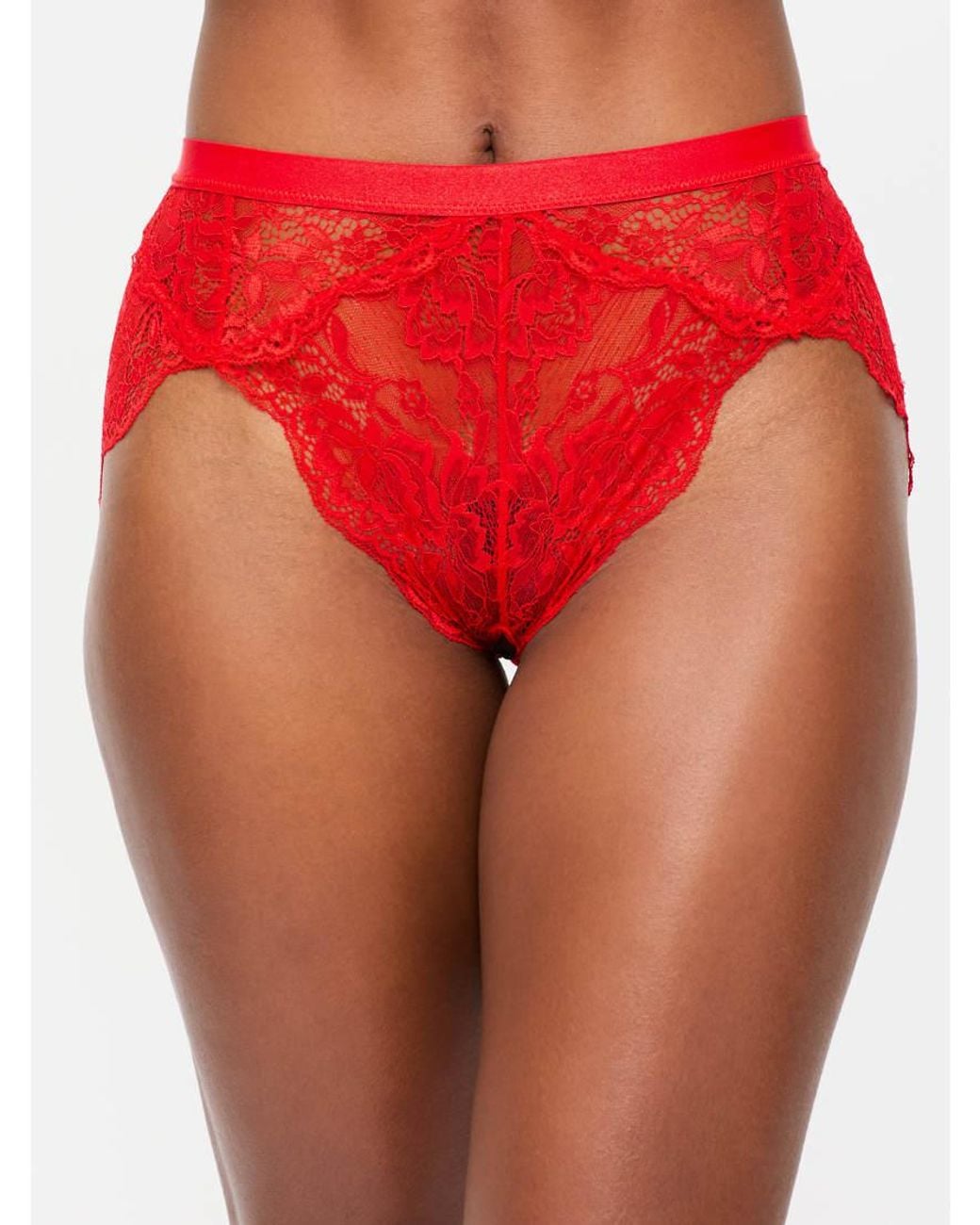 Ann Summers Red Unwrap Me Lace High Waisted Crotchless Brazilian Knickers