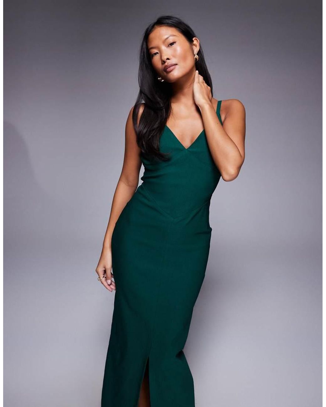 Vesper Petite Blue Bengaline Cami V-neck Low Back Maxi Dress
