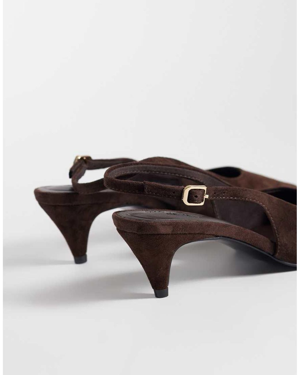 ASOS Brown Scarlet Premium Real Suede Slingback Kitten Heels