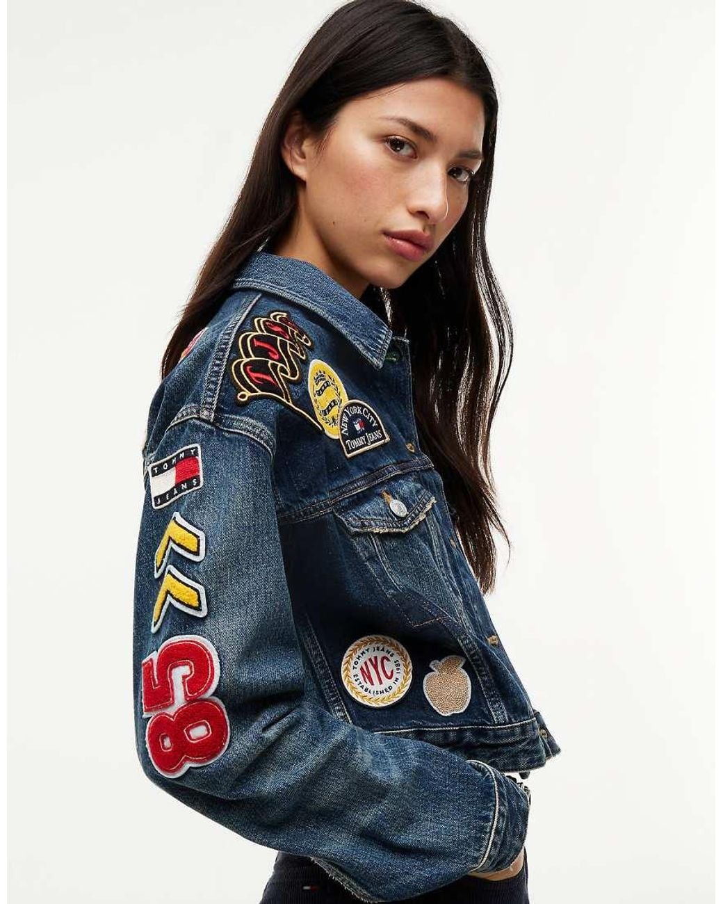 Tommy Hilfiger Blue Tommy Jeans Tommy Badge Cropped Denim Trucker Jacket