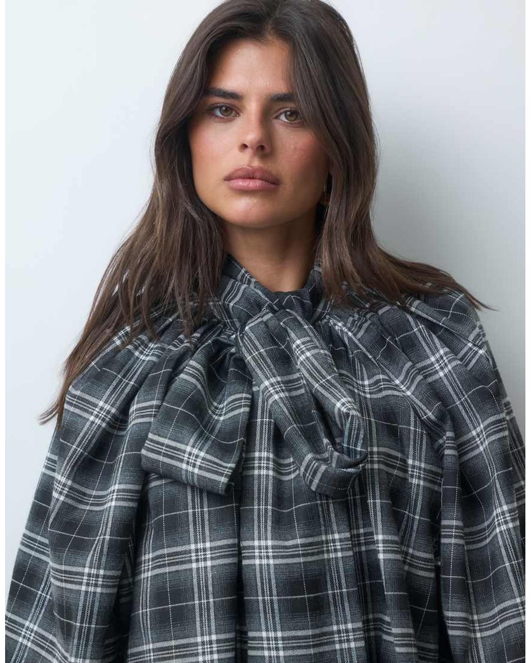 Iyal Gray Bow Detail Balloon Sleeve Shirt Co-ord