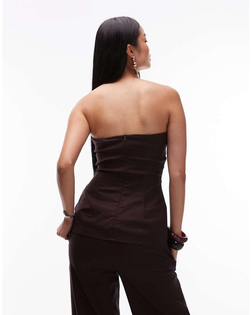 SNDY'S Brown Tailored Bandeau Ruched Detail Longline Top Co-ord